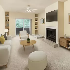 Traditional finish living area with fireplace at Camden College Park apartments in College Park, MD