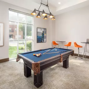 Resident lounge with billiard table at Camden College Park apartments in College Park, MD