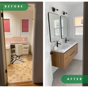 Step into the future of bathroom design. This before-and-after photo captures the transformation of an outdated sink into a modern masterpiece