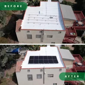 Transform your home's energy efficiency with our solar panel installations. This before-and-after photo showcases a roof we've upgraded, turning it into a sustainable energy source.