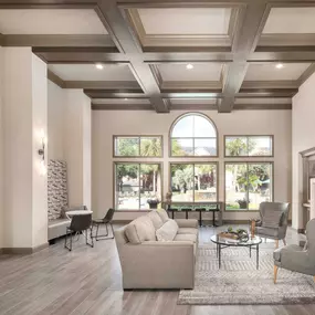 Resident Clubroom with a pool view and Fireplace