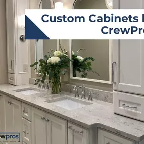 Finish your bathroom remodel with custom cabinets from CrewPros! We build our custom cabinets in our own cabinet shop, ensuring each set is carefully crafted.