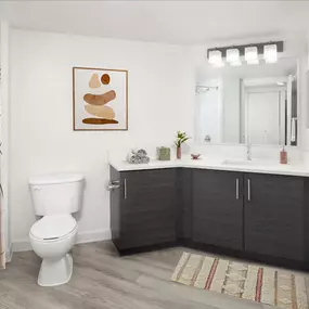 Studio floorplan with plenty of countertop space in the bathroom at Camden Las Olas in Ft Lauderdale, FL.