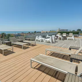 Spacious rooftop and ample seating with ocean views.