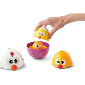 Four colorful egg cups are perfect for stacking and nesting. Teaches baby motor skills as they learn to match tops and bottoms. Stacking up and knocking down teaches cause and effect.