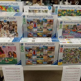 It's puzzling how a deal can be THIS good! When you buy one clearance puzzle you get 25% off. But for each one you add, it adds 10% off! 2 puzzles for 35% off, 5 for 65% off, and so on. Stop by and check out some of these awesome puzzles!