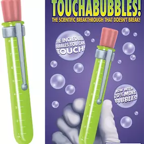 Touchabubbles harden when they come into contact with the air. Blow the bubble, touch the bubble, catch the bubble, stack the bubble, wear the bubble!

Ages 6 and up