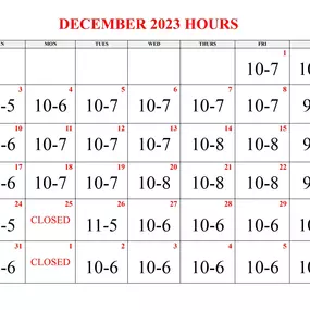 December Hours 2023