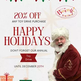 Santa Clause came in early to Boing this year and is reminding you of our Annual Toy Drive! ???????? Enjoy 20% off until December 20th on any toy drive purchase. ????????
#boingtoyshop