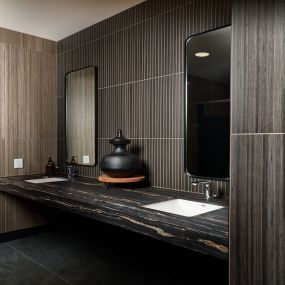 Dark Tiles Sideview - Reno Bathroom Project