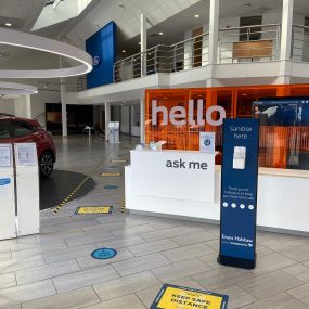 Welcome desk inside the Ford Lincoln dealership