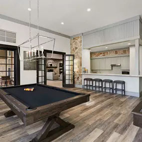 Social lounge with billiards shuffleboard and entertaining kitchen