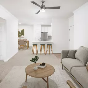 Modern style living room with open-concept living at Camden Spring Creek Apartments in Spring, TX