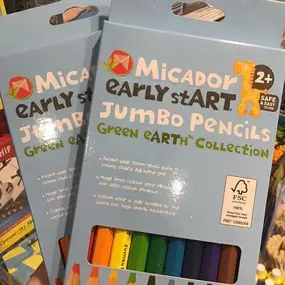 New to the shop!! Micador Jumbo 10-Pack Pencils. They are ideal for young children, 2-4 years old. The pencils are made of 100% certified wood part of their sustainable Green eARTh products.