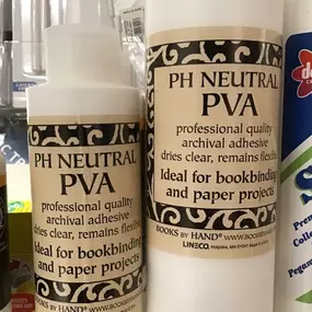 PVA Glue: Archival adhesive that dries
clear and remains flexible. The acid-free adhesive is formatted for preservation materials. It will not become brittle with age.

PVA Glue is great for bookbinding and paper projects.