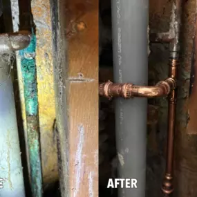 Corroded pipe before and after.