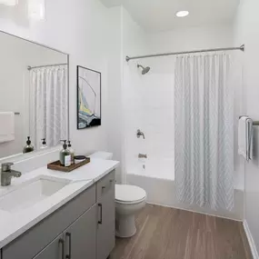 Bathroom with quartz countertops at Camden Montierra apartments in Scottsdale, AZ