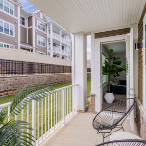 Large private patio/balcony at Glen Oaks Apartments in Wall Township, NJ.