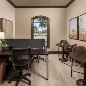 Community workspace with desk seating, WiFi and cloud printer at Camden Brushy Creek apartments in Austin, TX