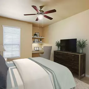 Bedroom with built in desk