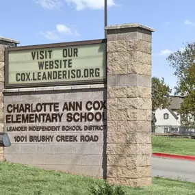 Cox Elementary School in Leander Independent School District near Camden Brushy Creek apartments in Cedar Park, TX