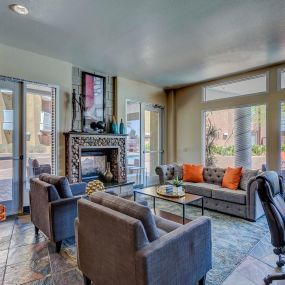 Resident lounge with fireplace