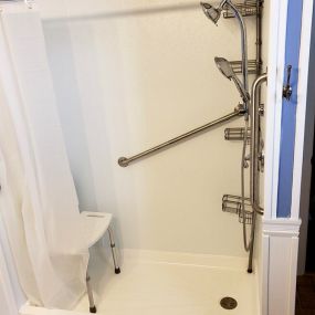 Nick Marcellino and the Amramp Philadelphia team completed this bathroom modification project in Philadelphia, PA. The client requested a walk-in shower with grab bars, new ADA-compliant toilet, and a new vanity/sink.