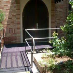 An Amramp ramp ensures Morningside Baptist Church in Atlanta is ADA-compliant. The ramp was purchased by the Fulton County Board of Elections.