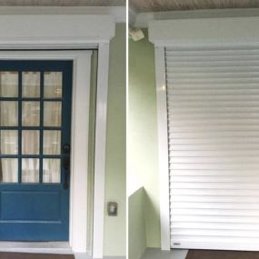 If your front door is mostly or entirely made of glass you may need extra support to keep it protected! Rolling shutters offer maximum protection for your front door. These shutters are cost effective and a long-lasting solution to storm protection!