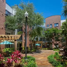 Zen courtyard with outdoor grills