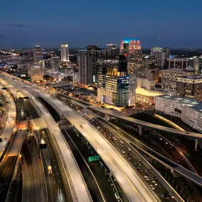 Aerial view of I-4 and Downtown Orlando.