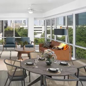 Home with floor-to-ceiling windows and view of Downtown Orlando at Camden Thornton Park apartments in Orlando, FL