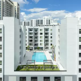 Rooftop pool deck at Camden Thornton Park apartments in Orlando, FL