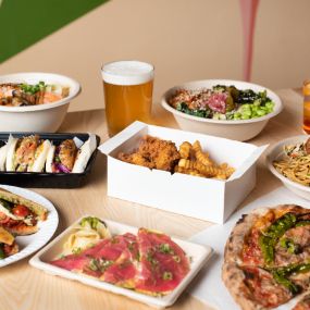 Dine in, takeout, and delicery are all available at our chef-driven food hall in Union Square.