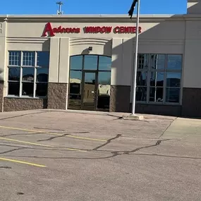 The entrance to a building labeled 