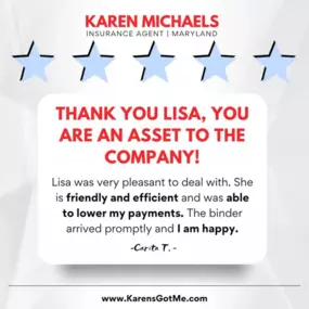 Carita, thank you for your wonderful review! We're delighted to hear that Lisa was pleasant, friendly, and efficient in helping you. Your kind words mean a lot to us. Thank you for recognizing Lisa as an asset to our company!