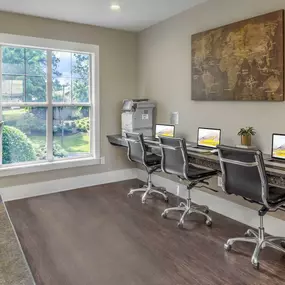 Community workspace with WiFi-enabled printer at Camden Ballantyne in Charlotte North Carolina