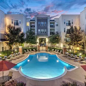 Resort style outdoor pool nighttime