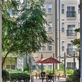 Outdoor courtyard dining arch