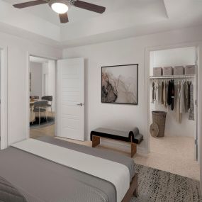 Bedroom with ensuite and large walk-in closet at Camden Rainey Street