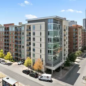 Exterior view of Camden Rainey Street on the corner of Driskill and Rainey Street