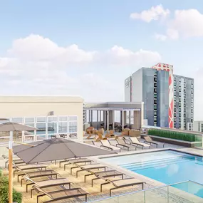 Rendering of rooftop pool deck at Camden Rainey Street in Austin, TX