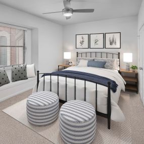 Upstairs townhome bedroom with carpet at Camden Farmers Market in Dallas, Tx