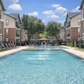 Pool 2 with fountains at Camden Farmers Market apartments in Dallas, TX