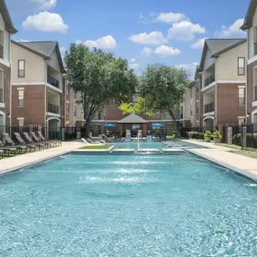 Pool 2 with fountains at Camden Farmers Market apartments in Dallas, TX