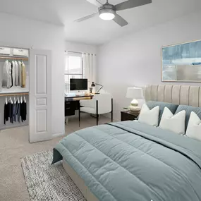 Contemporary-style closet with built-in shelves at Camden Farmers Market in Dallas, Tx