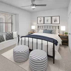 Townhome bedroom with wood-style floors at Camden Farmers Market in Dallas, Tx