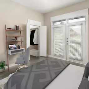 Loft-style bedroom with walk-in closet at Camden Farmers Market Apartments in Dallas, TX