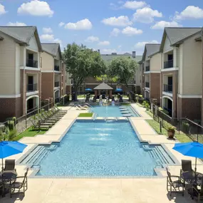 Aerial view of Pool 2 at Camden Farmers Market apartments in Dallas, TX