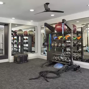 24-hour athletic club with TRX functional training equipment at Camden Farmers Market apartments in Dallas, Tx